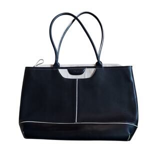 Nunzia Tuscany Women's Chic Leather Laptop Tote Shoulder Bag Black Beige